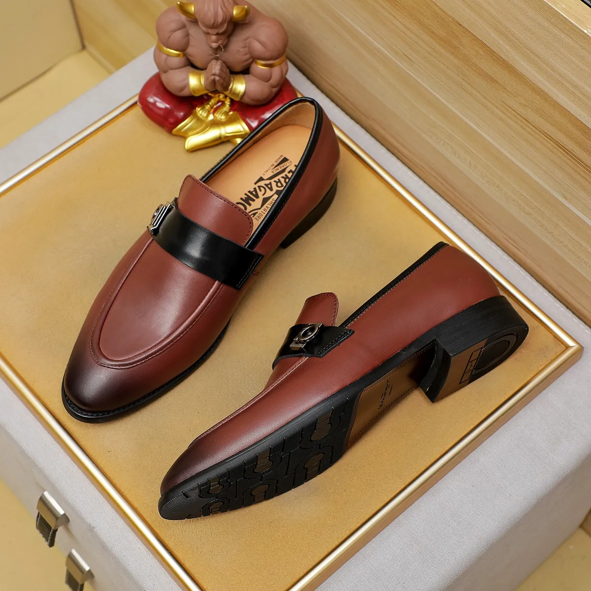 Men's shoes 💰460 Ferragamo [Ferragamo] top imported suit men's shoes 💯Original copy of the official website, product materials: selected imported embossed calfskin + luxury hardware buckle accessories ~ imported water-dyed cow 🐂 leather lining. Strong three-dimensional visual effect, original combination outsole, multiple colors available😘 Size: 39-44 (38.45.46. Customized)
